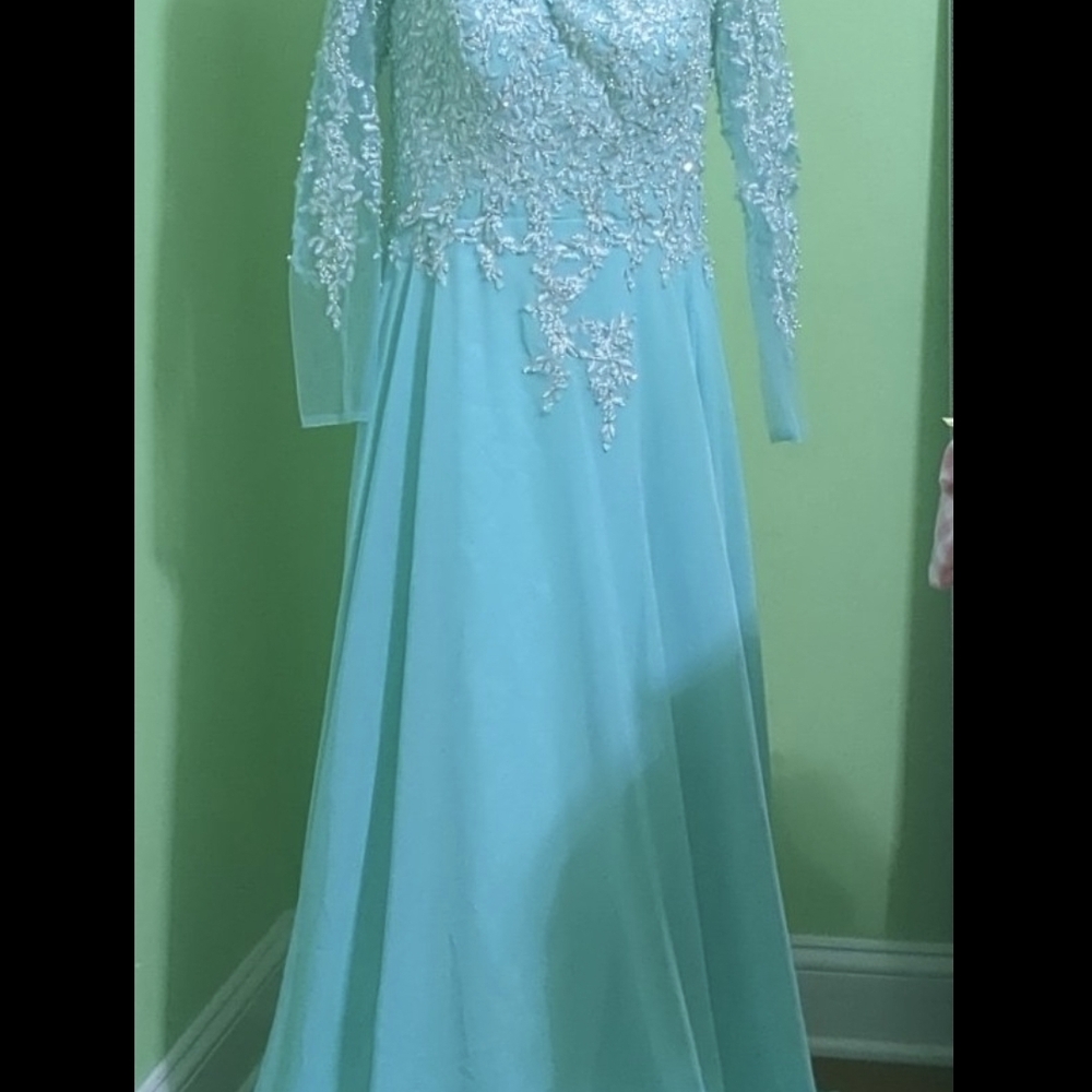 Elegant Long Sleeve Aqua Dress